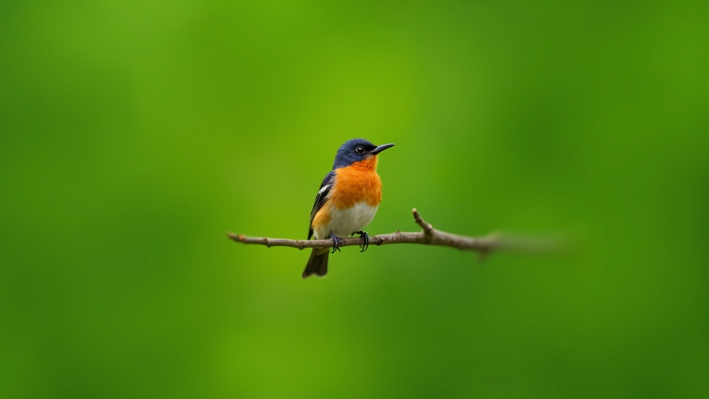 Brightly colored songbird perched on a simple branch, isolated against a smooth green background.